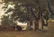 Jean Baptiste Camille  Corot A Gate Shaded by Trees also called Entrance to the Chateau Breton Landscapee (mk05) Sweden oil painting artist